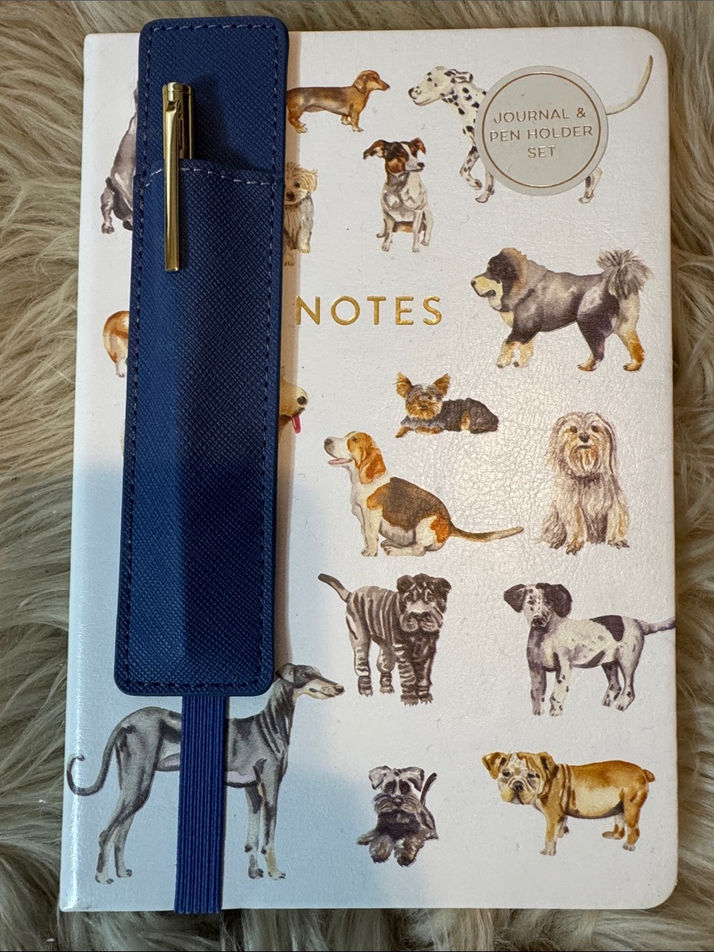 Dog Print Notes Journal with Navy Pen Holder